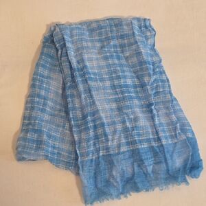 Isaia Blue Plaid Linen Scarf